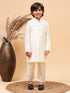 Vastramay Boy's Black Indo Western Jacket With Cream Kurta And Pyjama Set