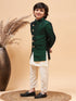 Vastramay Boy's Green Indo Western Jacket With Cream Kurta And Pyjama Set