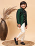 Vastramay Boy's Green Indo Western Jacket With Cream Kurta And Pyjama Set