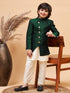 Vastramay Boy's Green Indo Western Jacket With Cream Kurta And Pyjama Set