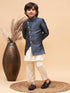 Vastramay Boy's Grey Indo Western Jacket With Cream Kurta And Pyjama Set
