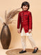 Vastramay Boy's Maroon Indo Western Jacket With Cream Kurta And Pyjama Set