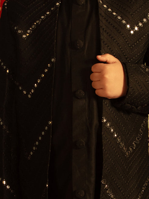Vastramay Boys' Black And Cream Ethnic Mirror Combo Set