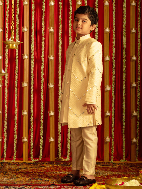 Vastramay Cream Mirror Baap Beta Combo Set