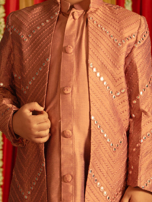 Vastramay Boys' Onion Pink And Cream Ethnic Mirror Combo Set