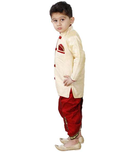 JBN CREATION Boys' Cream Cotton Silk Kurta and Pyjama Set
