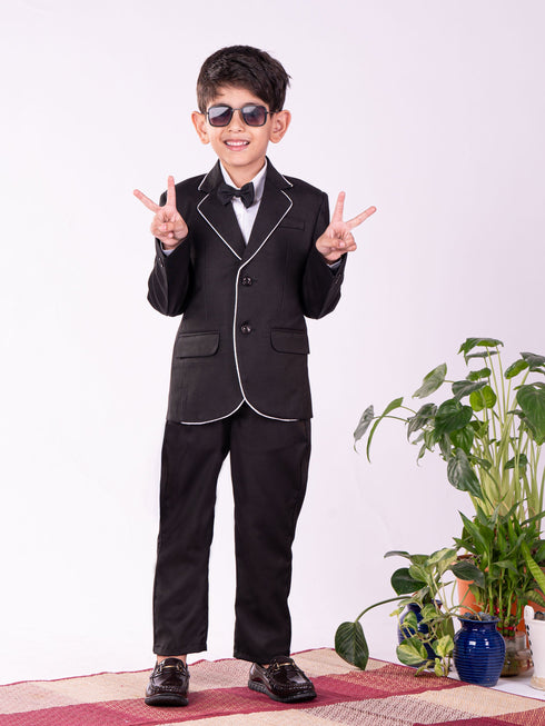 Vastramay Boy's White And Black Shirt Blazer And Pant