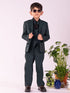Vastramay Boy's Black And Green Shirt Blazer Waist Coat And Pant