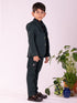 Vastramay Boy's Black And Green Shirt Blazer Waist Coat And Pant
