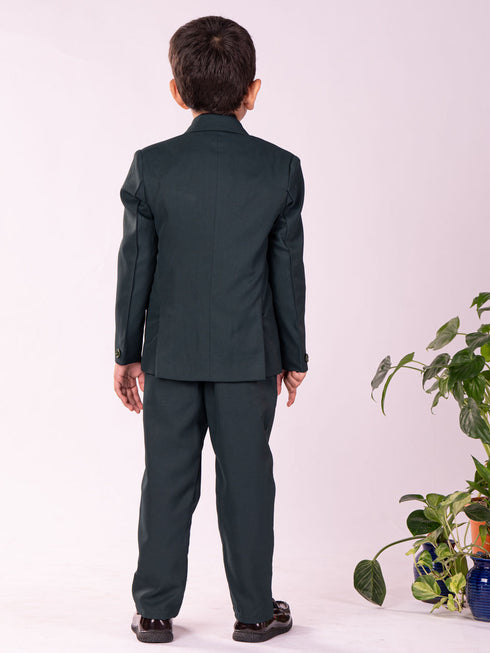 Vastramay Boy's Black And Green Shirt Blazer Waist Coat And Pant