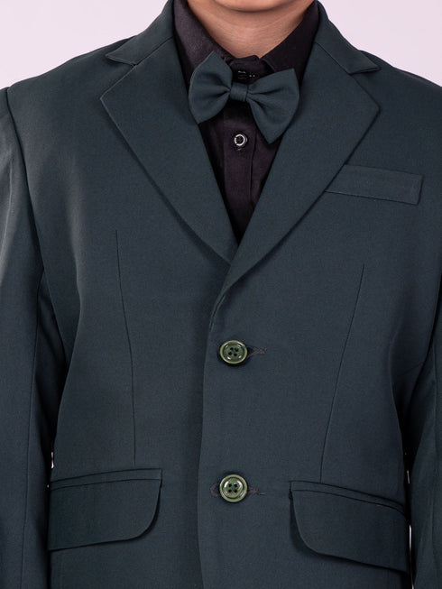 Vastramay Boy's Black And Green Shirt Blazer Waist Coat And Pant
