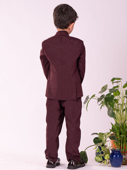 Vastramay Boy's Black And Maroon Shirt Blazer Waist Coat And Pant