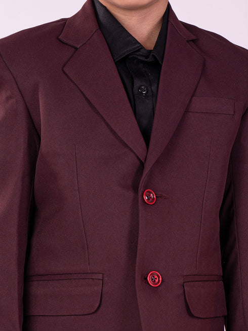 Vastramay Boy's Black And Maroon Shirt Blazer Waist Coat And Pant