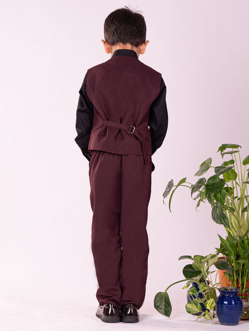 Vastramay Boy's Black And Maroon Shirt Blazer Waist Coat And Pant