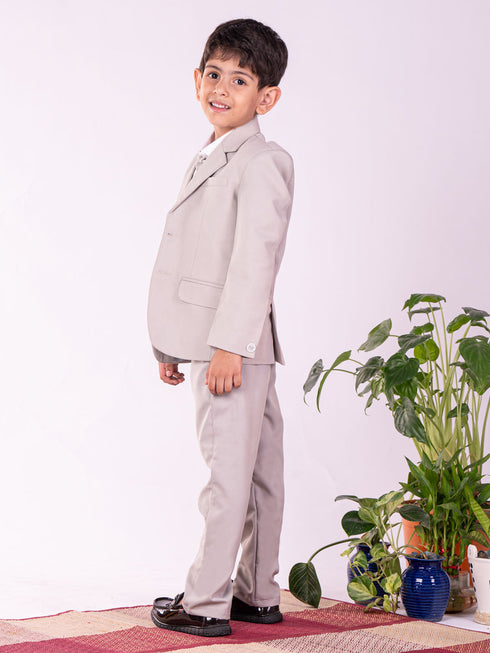 Vastramay Boy's White And Gray Shirt Blazer Waist Coat And Pant