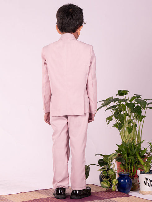 Vastramay Boy's White And Pink Shirt Blazer Waist Coat And Pant