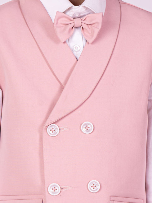 Vastramay Boy's White And Pink Shirt Blazer Waist Coat And Pant