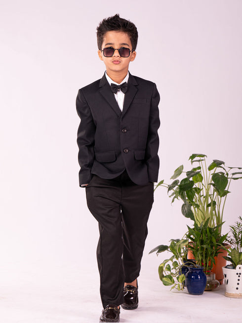 Vastramay Boy's Black Shirt Blazer And Pant