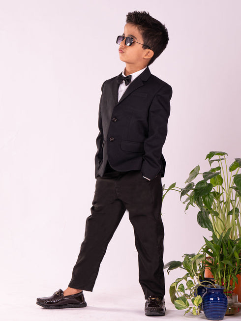 Vastramay Boy's Black Shirt Blazer And Pant