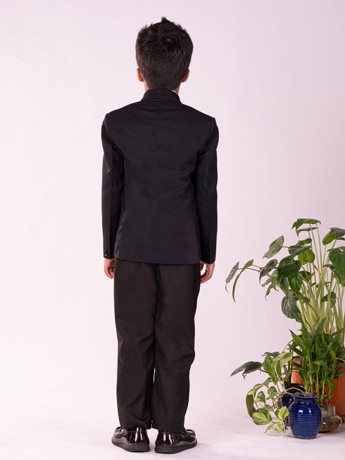 Vastramay Boy's Black Shirt Blazer And Pant