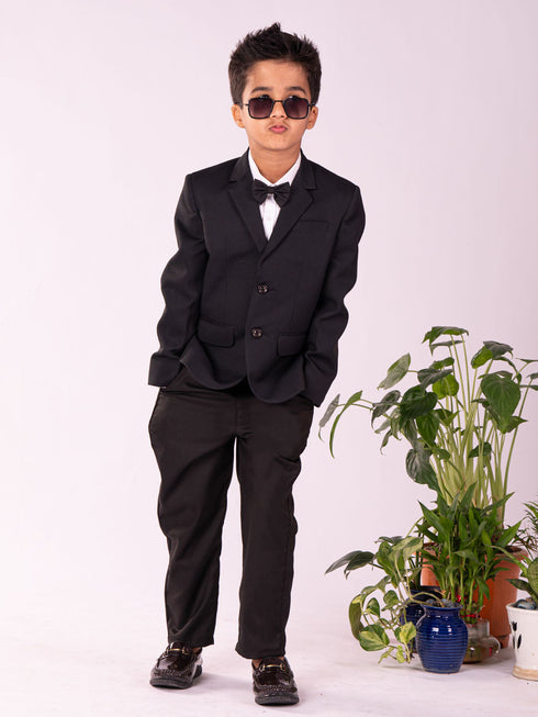 Vastramay Boy's Black Shirt Blazer And Pant