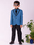 Vastramay Boy's Black And Turquoise Shirt Blazer And Pant