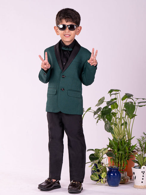Vastramay Boy's Black And Green Shirt Blazer And Pant
