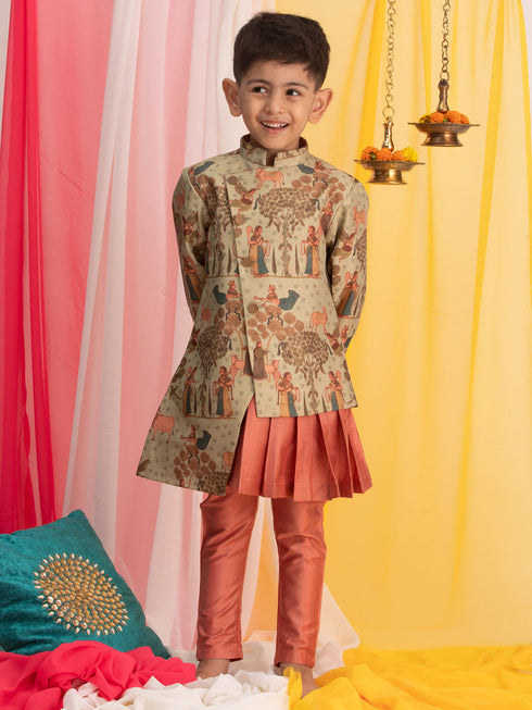 Vastramay Boy's Green And Pink Combo Set
