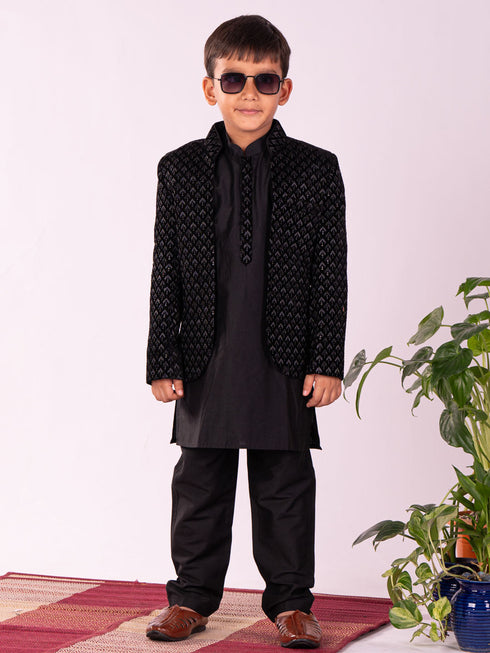 Vastramay Boy's Black Jodhpuri, Kurta and Pyjama Set