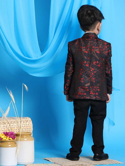 Vastramay Boy's Black And Red Woven Design Blazer