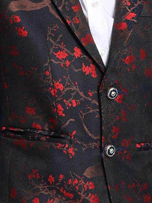 Vastramay Boy's Black And Red Woven Design Blazer