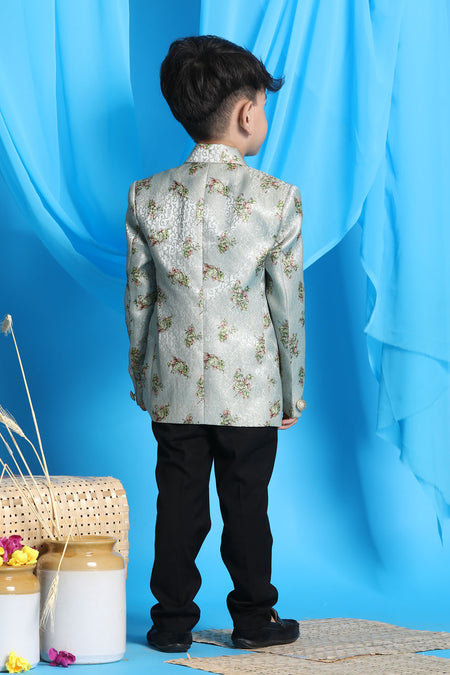 VASTRAMAY Green Jacquard Baap Beta Blazer Set