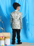 Vastramay Boy's Light Green Woven Silk Blend Blazer