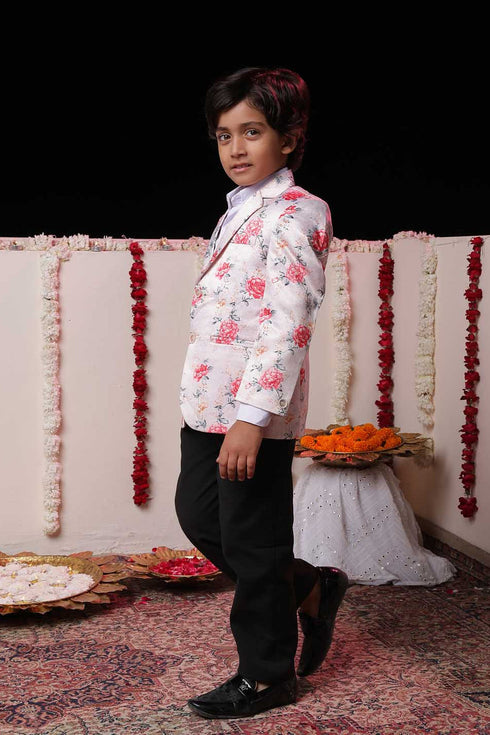 VASTRAMAY Boy's Peach Floral Print Blazer