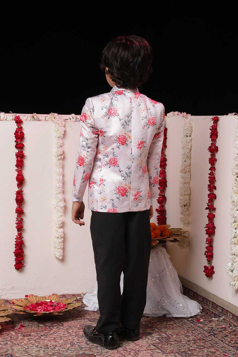 VASTRAMAY Boy's Peach Floral Print Blazer