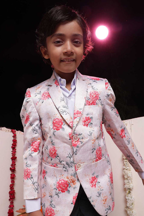 VASTRAMAY Boy's Peach Floral Print Blazer
