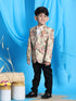 Vastramay Boy's Beige Silk Blend Floral Print Blazer