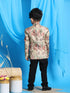 Vastramay Boy's Beige Silk Blend Floral Print Blazer