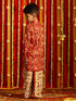 Vastramay Boys' Red And Cream Patola Print Ethnic Kurta And Dhoti Set