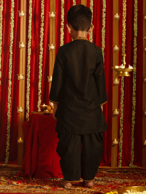 Vastramay Boys' Black Navratri Special Embroidered Dhoti Kurta Set