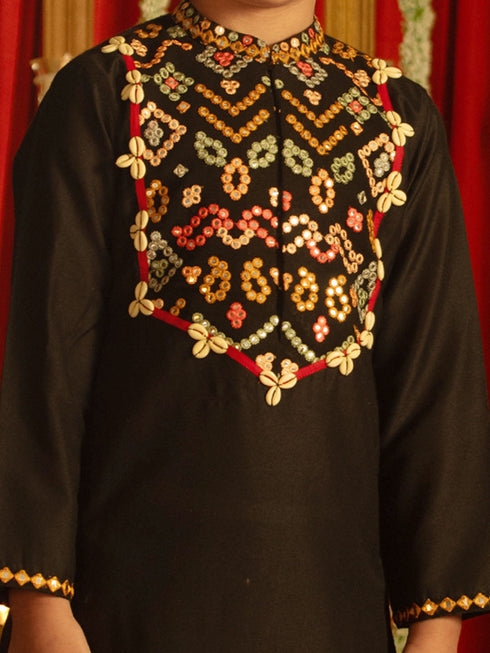Vastramay Boys' Black Navratri Special Embroidered Dhoti Kurta Set