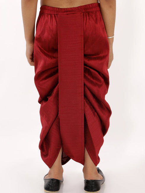 Vastramay Boy's Maroon Silk Blend Solid Dhoti