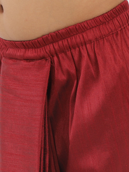 Vastramay Boy's Maroon Silk Blend Solid Dhoti