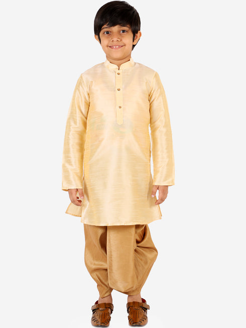 Vastramay Boy's Rose Gold Silk Blend Solid Dhoti