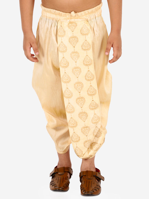 Vastramay Boy's Gold Silk Blend Embroidered Dhoti