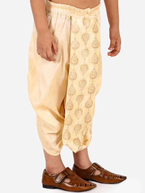 Vastramay Boy's Gold Silk Blend Embroidered Dhoti