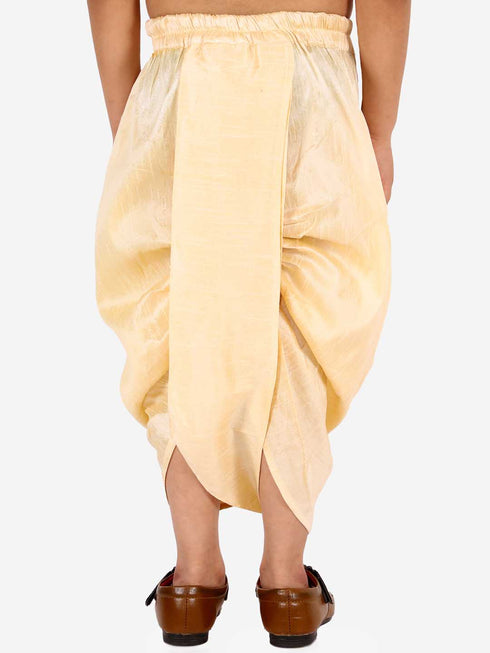 Vastramay Boy's Gold Silk Blend Embroidered Dhoti