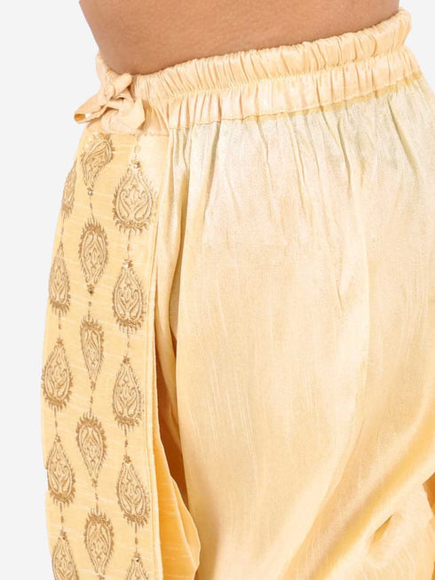 Vastramay Boy's Gold Silk Blend Embroidered Dhoti