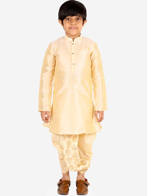 Vastramay Boy's Gold Silk Blend Embroidered Dhoti