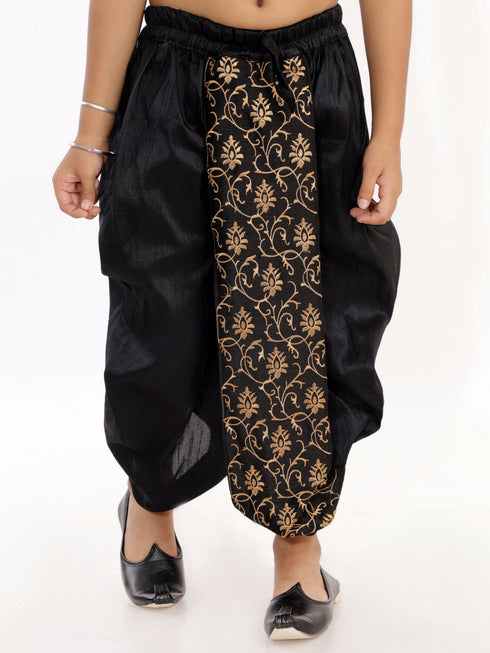 Vastramay Boy's Black Silk Blend Embroidered Dhoti